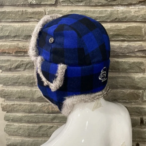 Mad Bomber Trapper Hat, Blue & Black Plaid, Large - Picture 6 of 13